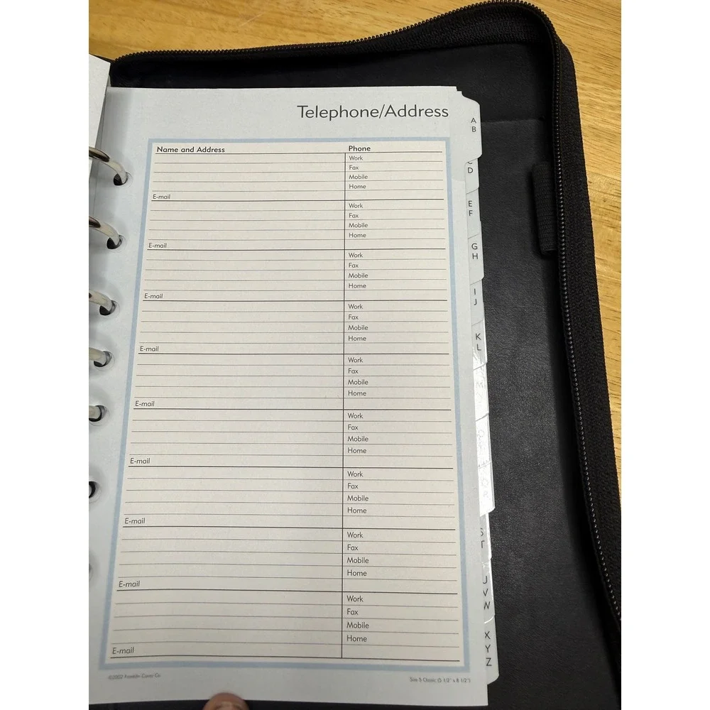 Franklin Covey Black Leather Zippered 7 Ring Planner Binder Organizer Classic